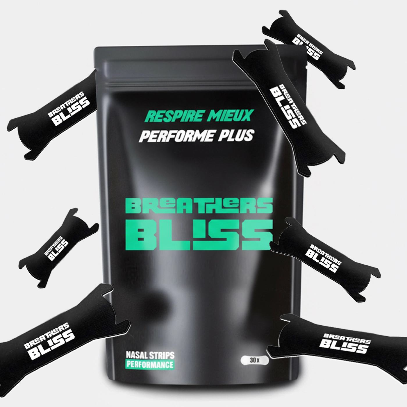 Pack de Bandes Nasales Noires BreathersBliss, prêtes à améliorer respiration et performance