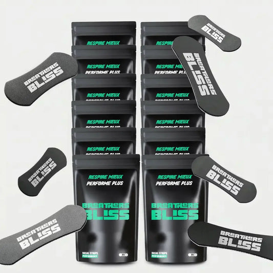 Pack annuel BreathersBliss de bandes nasales noires pour améliorer respiration, performance et récupération toute l’année