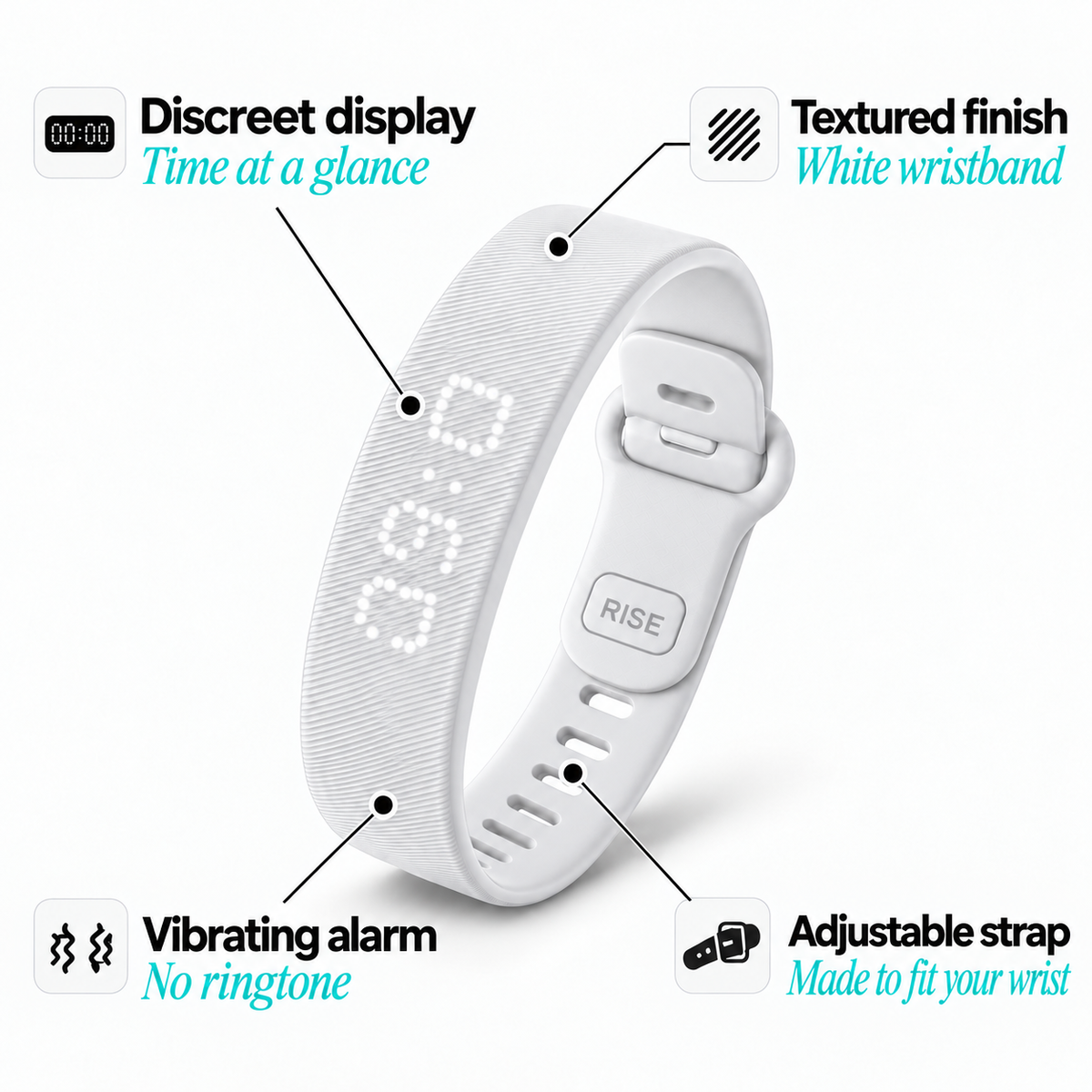RISE white wristband — design