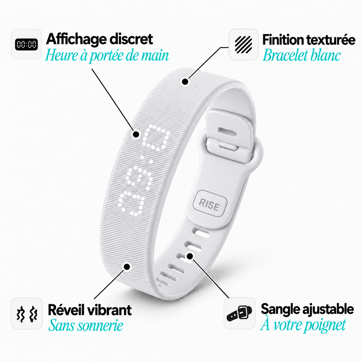 Bracelet réveil RISE blanc — conception
