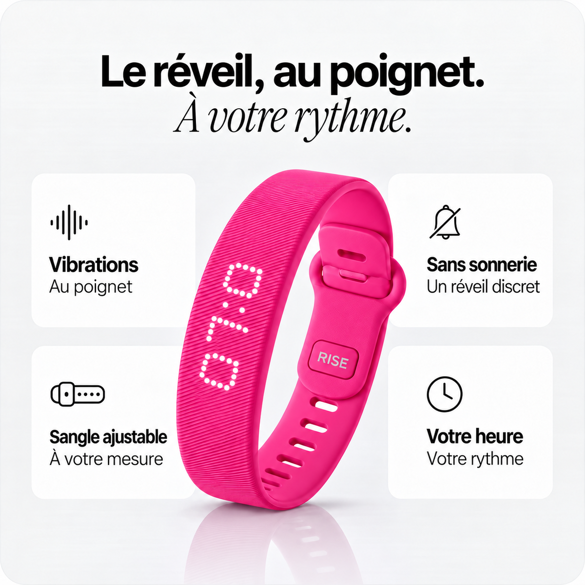 Bracelet réveil RISE rose — atouts et présentation