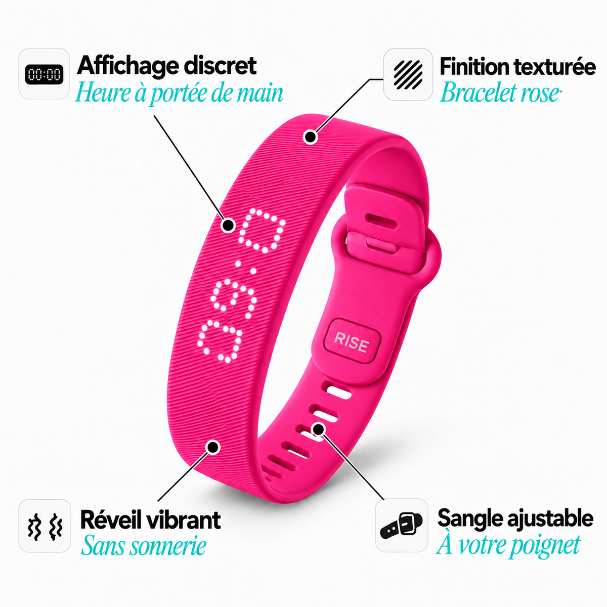 Bracelet réveil RISE rose — conception