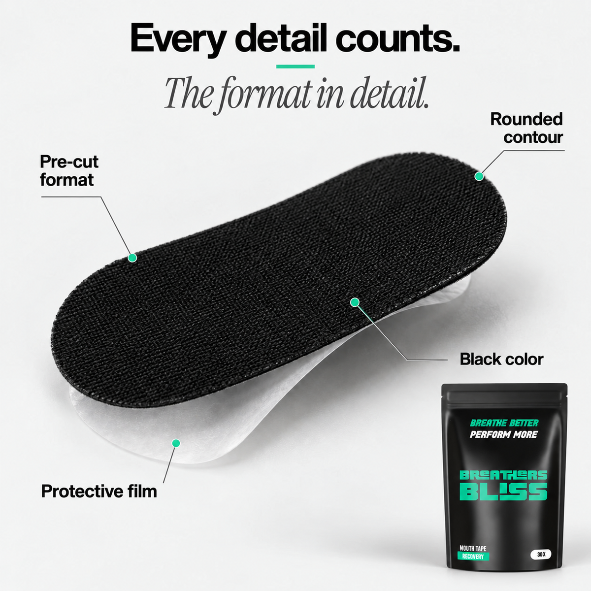 BreathersBliss mouth tape — English product information.