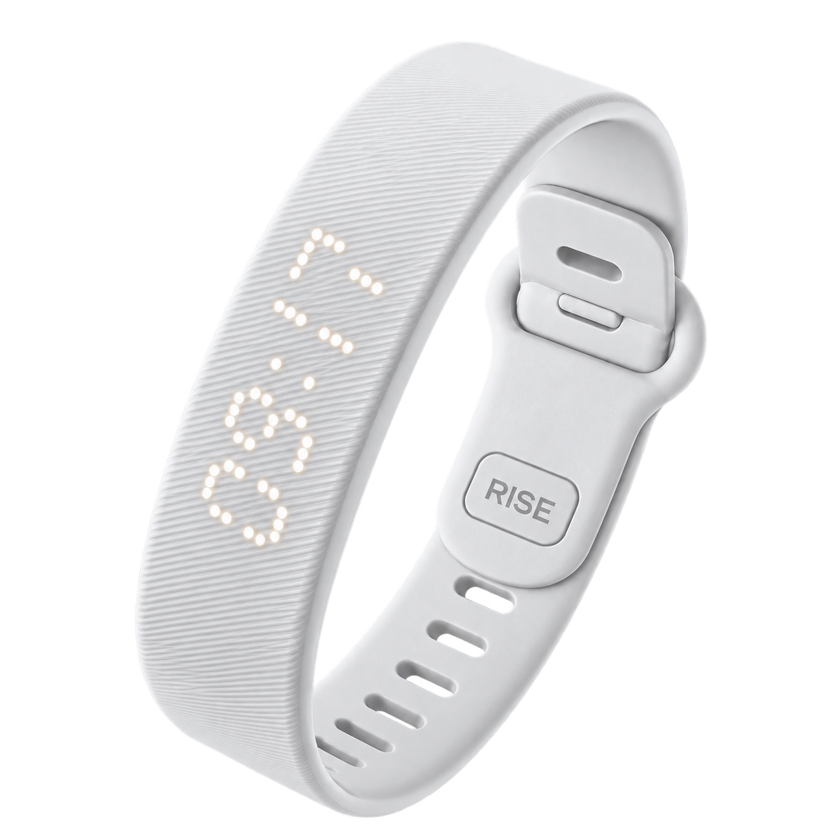 Bracciale sveglia a vibrazione RISE Bianco, vista di tre quarti.
