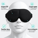 Masque de sommeil noir — forme 3D, toucher doux et sangle réglable