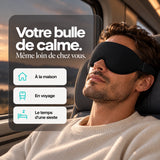 Masque de sommeil noir BreathersBliss porté en voyage