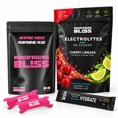 Pack Athlète BreathersBliss avec bandes nasales Intense roses et électrolytes Cherry Limeade