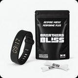 Pack Réveil Doux BreathersBliss avec un sachet de 30 bandes nasales Intense blanches et un bracelet réveil RISE noir.