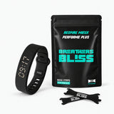Pack Réveil Doux BreathersBliss avec un sachet de 30 bandes nasales Intense noires et un bracelet réveil RISE noir.