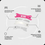 Vue détaillée de la forme et des couches d’une bande nasale Intense rose BreathersBliss.