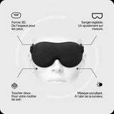 Masque de sommeil 3D noir BreathersBliss avec contours des yeux et sangle réglable.