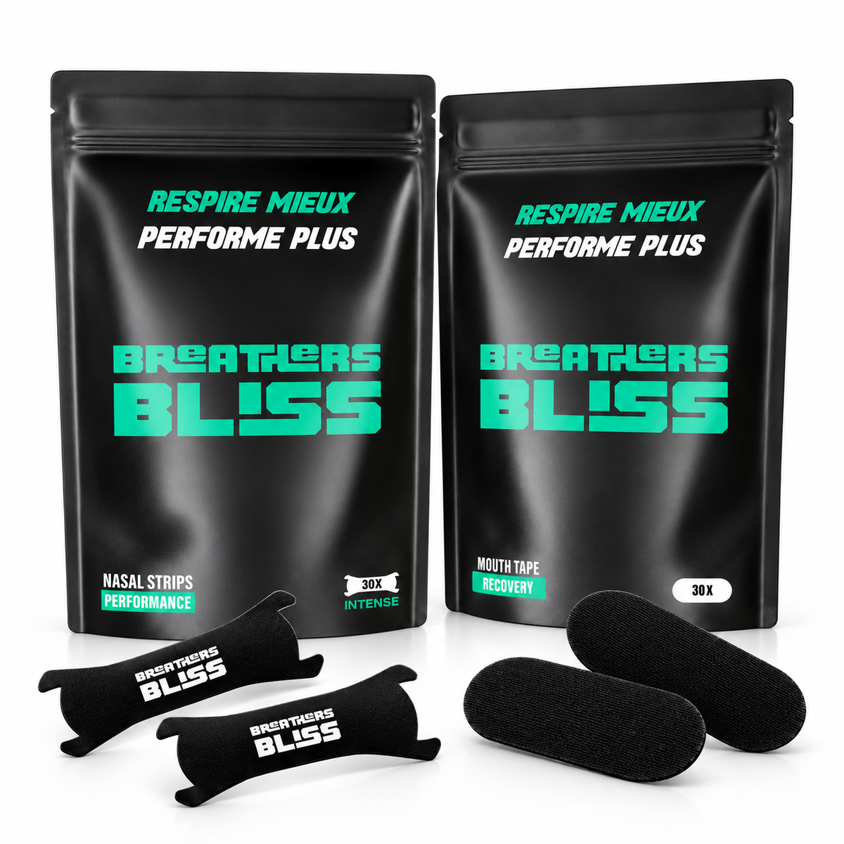 Pack Sommeil : bandes nasales Intense noires et bandes buccales