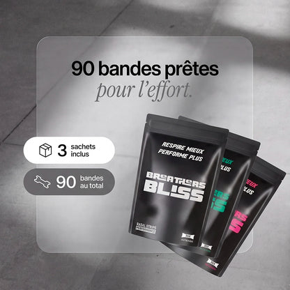 Pack Trio BreathersBliss avec trois sachets de bandes nasales.